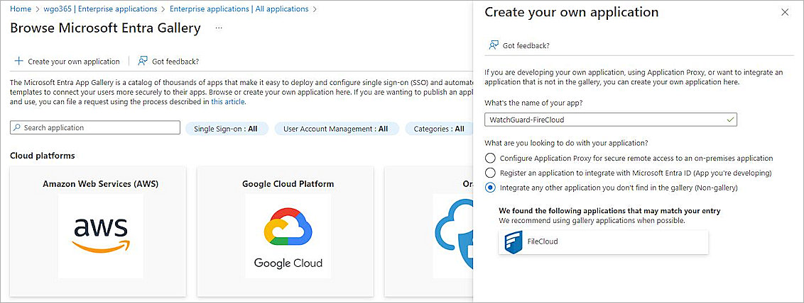 Screenshot of Microsoft Entra ID, create your aplication